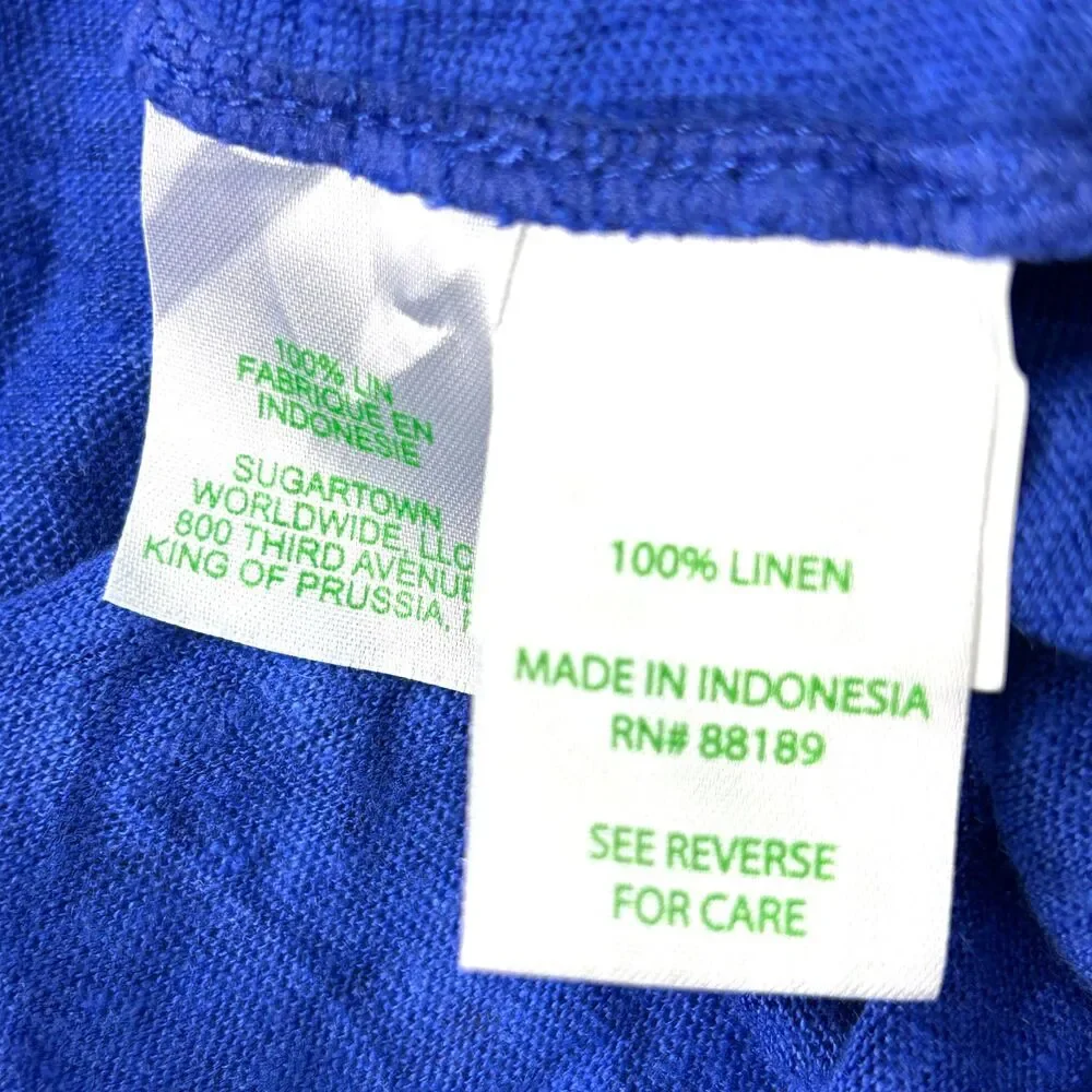 Lilly Pulitzer Shirt Women Medium Blue Linen Split Neck Cap Sleeve Pocket 1379T1 - Picture 10 of 10